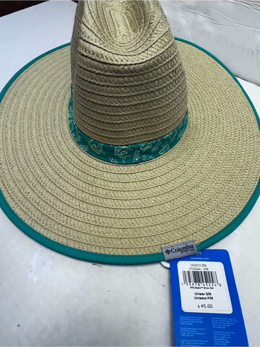 Performance Straw Sun Hat with Teal Trim unisex S/M - Picture 4 of 11